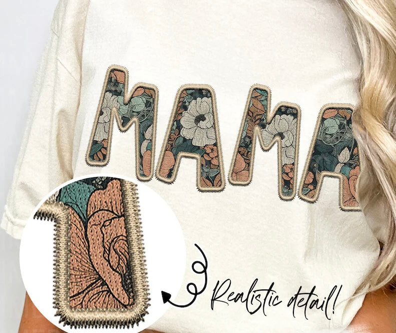 Mama faux embroidery
